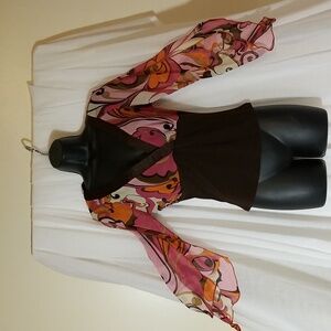 Womens M Pretty Retro Pink Brown Top